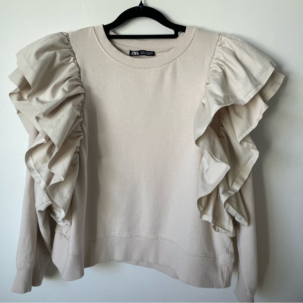 Zara Taupe Ruffle Sweatshirt